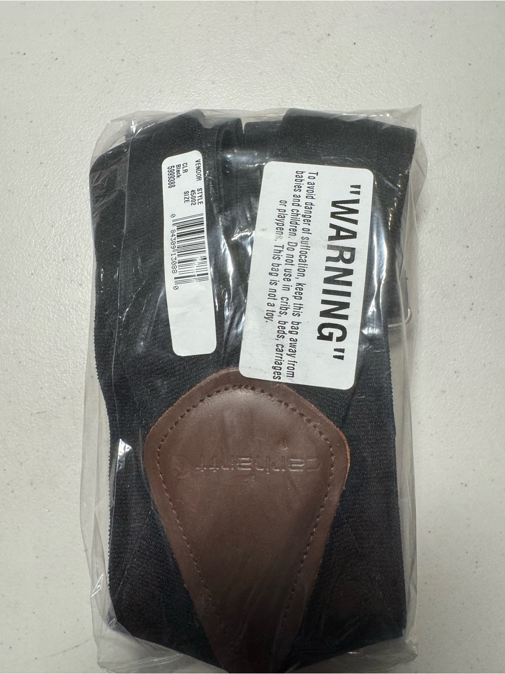 Carhartt Black Suspenders with Brown Leather Patch